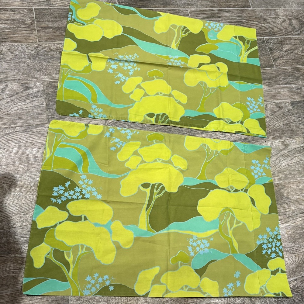 Vintage MCM Cannon Royal Family Mandarin Garden Standard Pillowcases 60s 70s